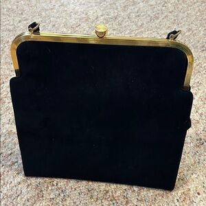 Vintage Chic Black Velvet Clutch with Gold Accents